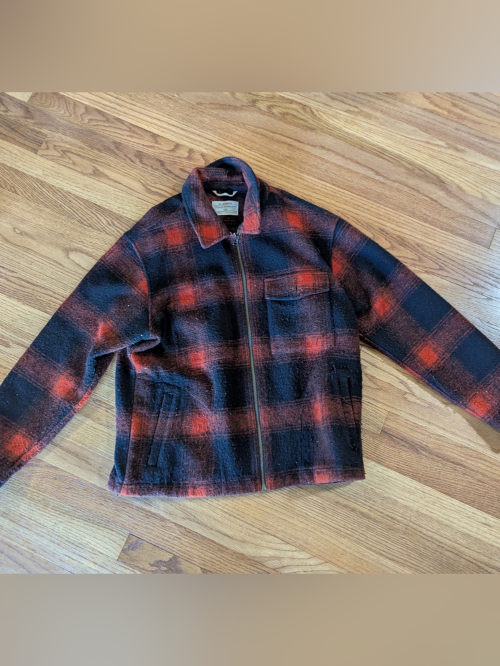 REI Men's Red & Black Plaid Zip-Front Wool Jacket - L